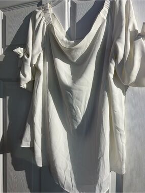Babaton Cream Draped V-Neck Blouse